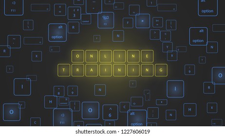 Illustration of virtual  neon keyboard buttons. 