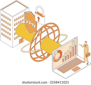 Illustration of a Virtual Private Network connecting a PC to an internal network