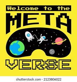 Illustration of virtual reality a.k.a VR glass with quote text say Welcome To The Metaverse. Suitable for NFT, crypto and metaverse fans community.