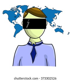 Illustration of virtual reality person with map isolated on white background
