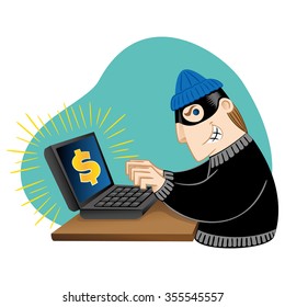 Illustration virtual thief breaking into a computer. Ideal for catalogs, informative and institutional material