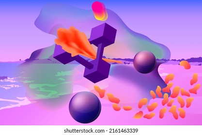 Illustration of the virtual world. It can be used as an advertisement for metaverses or as immersive experiences in computer games.