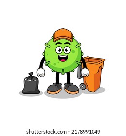 Illustration of virus cartoon as a garbage collector , character design