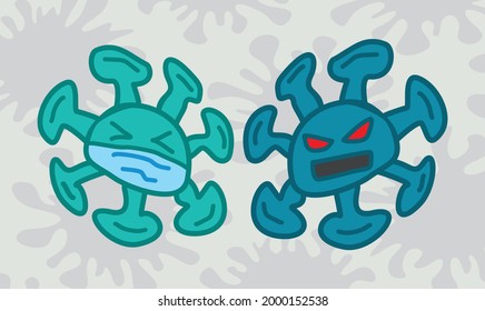 An illustration of virus cartoon with two different expression