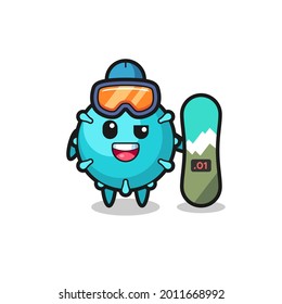 Illustration of virus character with snowboarding style , cute style design for t shirt, sticker, logo element