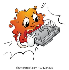 Illustration of a virus destroying a hard disk