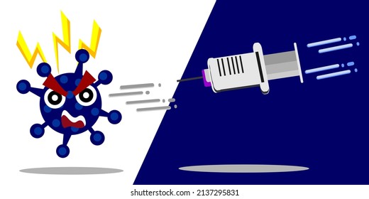 illustration of the virus fear of seeing vaccine injections. can be used for public service advertising or medicine