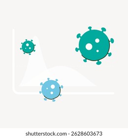 Illustration of virus particles over a graph. Virus and graph concept. Virus shapes and graph lines. Abstract virus and graph design. Health and wellness vector.