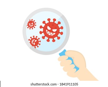 Illustration of a virus seen with a magnifying glass.
