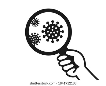 Illustration of a virus seen with a magnifying glass.