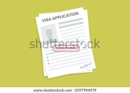 Illustration of Visa Application Form with Approved Stamp