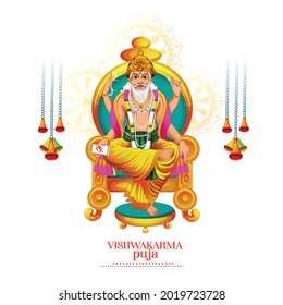 illustration of Vishwakarma puja (Vishwakarma Jayanti) is a day of celebration for Vishwakarma, an architect, and divine engineer of universe