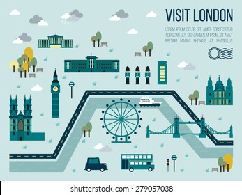 Illustration of visit london map in travel concept