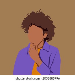 illustration visual design of girl with curly hair and holding chin