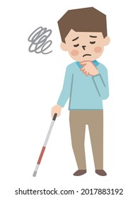 Illustration of a visually impaired man with a white cane