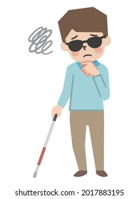 Ilustración de un hombre con discapacidad visual y una caña blanca