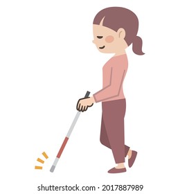Illustration of a visually impaired woman walking while making a sound with a white cane