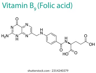 An illustration of a Vitamin B9 molecule isolated on a white background