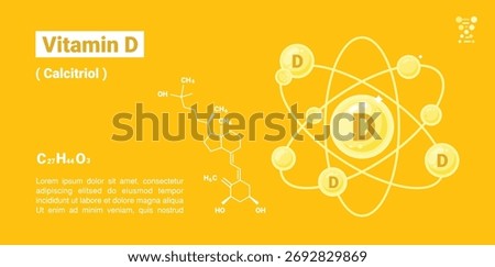  Illustration of vitamin D with molecular structure, chemical name Calcitriol in chemistry C27H44O3