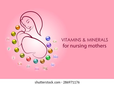 illustration of vitamins and minerals for nursing mothers