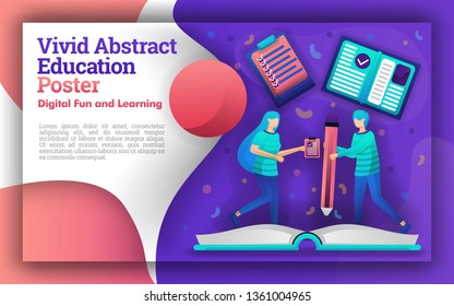 Illustration of vivid abstracts with the theme of education. the student who was writing on a giant book. can be for posters and websites. new learning method for students and easier for teachers