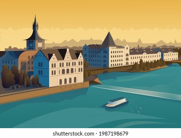 Illustration of the Vltava River coast in Prague