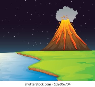 Illustration of volcano in the distance