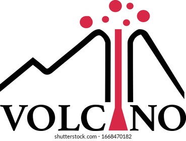 Illustration of a volcano and letters