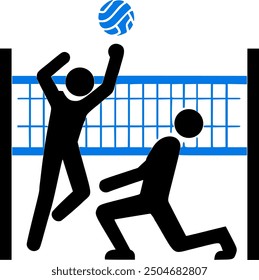 Illustration of volleyball game, stick people