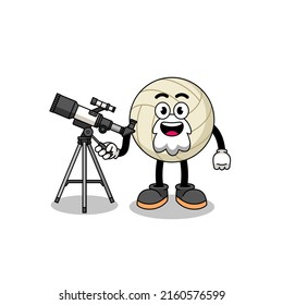 Illustration of volleyball mascot as an astronomer , character design