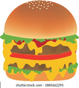 Illustration eines voluminösen Hamburgers.