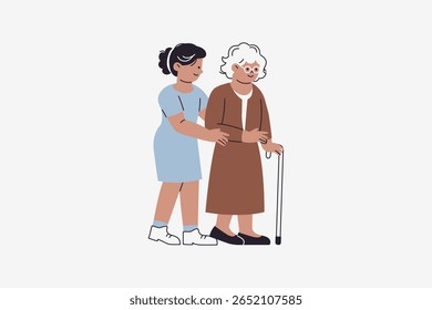 Ilustração de Voluntários Apoiando Idosos
