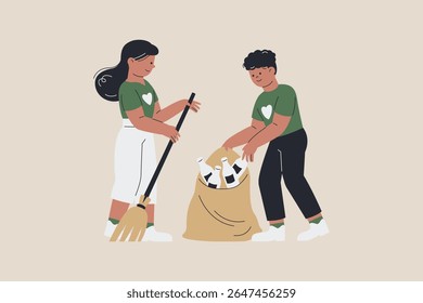 Illustration of Volunteers Picking Up Trash