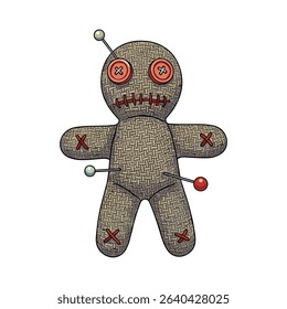 Illustration of a Voodoo Doll with Pins, Perfect for Halloween and Occult-Themed Projects