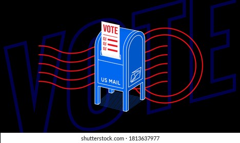 Ilustración del voto por correo para las elecciones de USA 2020 con una imagen de una casilla de correo con una cédula de votación dentro