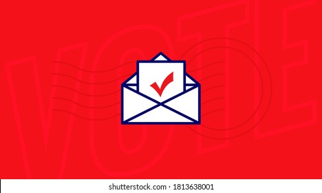 Illustration Of Vote By Mail For The USA 2020 Election With An Image Of An Envelope With A Checklist