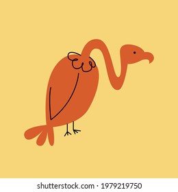 Illustration of a vulture on an isolated background. Dusty pastel colors. Modern flat style