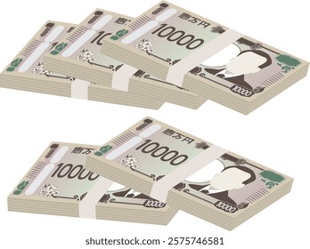 Illustration of a wad of 5 million yen. There are 5 bundles of 1 million yen bills. Japanese banknotes.