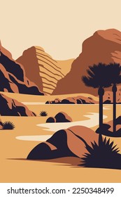 illustration of Wadi Rum jordan retro posters famous deserts of the  in flat vector background for art print wall decor or banner design template