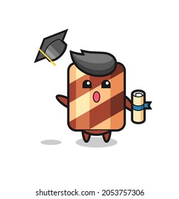 Illustration of wafer roll cartoon throwing the hat at graduation , cute style design for t shirt, sticker, logo element