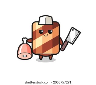 Illustration of wafer roll character as a butcher , cute style design for t shirt, sticker, logo element