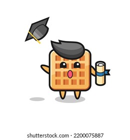 Illustration des Waffelkartoons, der den Hut nach Abschluss wirft, süßes Design