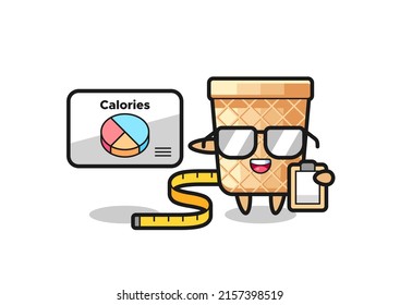 Illustration of waffle cone mascot as a dietitian , cute design