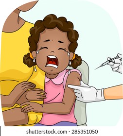 Illustration of a Wailing Girl About to be Given a Shot