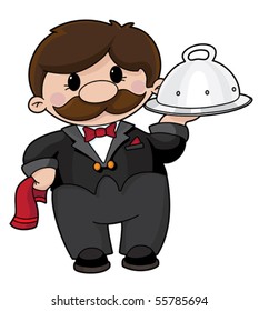 An illustration of a waiter with a tray