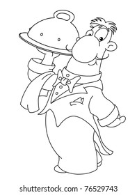 illustration of a waiter and tray outlined