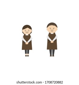 Illustration of waiter and waitress bowing.