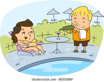 Illustration eines Kellners bei der Arbeit