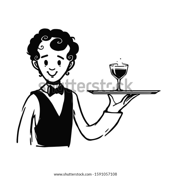 Illustration Waiters Day Waiter Tray Doodle Stock Vector (Royalty Free ...