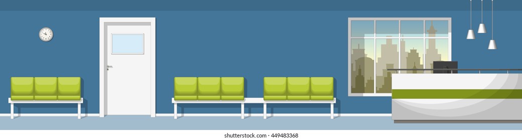 Illustration Of A Waiting Room With Counter, Panorama